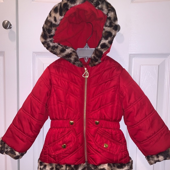 okie dokie Other - Toddler Quilted Red & Leopard Print Puffer Winter Snow Coat - (EUC)